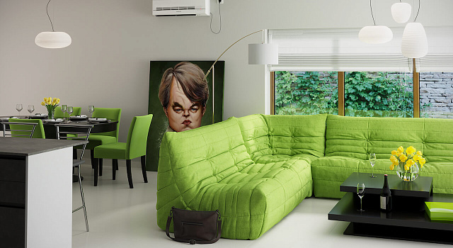 Зеленый диван в интерьере-18, диван Француз
